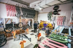 Bicycle Workshop with Frames and Tools in Bordeaux