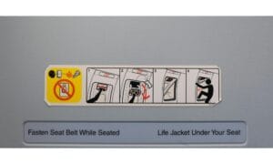 Safety guidelines on gray background. bracing position for takeoff and landing during aircraft departure preparation