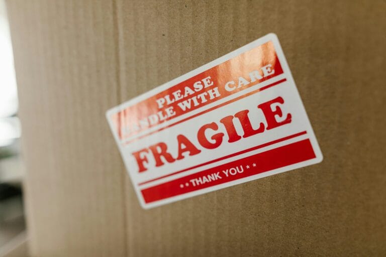 brown cardboard with a sticker fragile