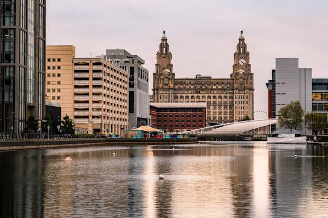 Scenic View of Liverpool Waterfront with Iconic Liver Building