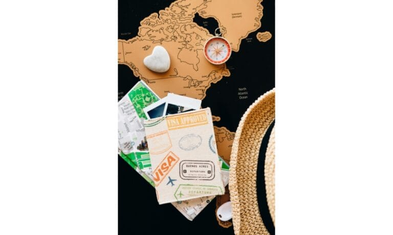 Passport and Compass on Top of Maps