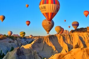 Balloons with Rocks Close up With beautiful Blue and clear sky one of my best destination in turkey