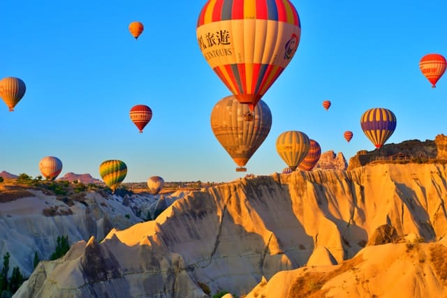 Balloons with Rocks Close up With beautiful Blue and clear sky one of my best destination in turkey