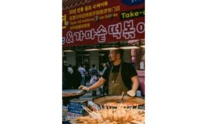 Street Vendor Cooking Korean Food at Night Market