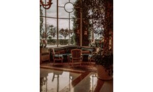 Elegant Hotel Lobby Overlooking Lake in Stresa