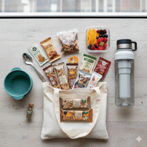 Tote bag with healthy snacks