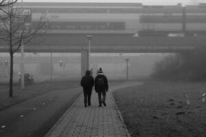 Foggy Amsterdam Street Scene with Train