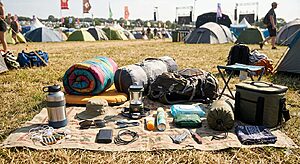 • camping essentials for festival packed gear