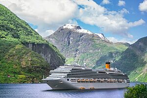 cruise ship sailing in Geiranger Fjord Scenic View destination