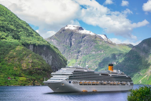 cruise ship sailing in Geiranger Fjord Scenic View destination